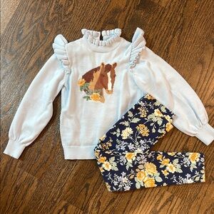 J&J Floral Horse Sweater and Leggings Set